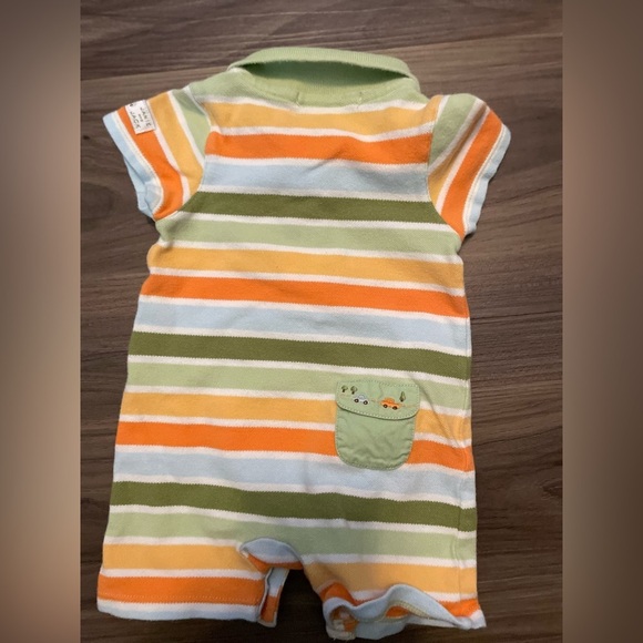 Janie and Jack Preemie Striped Romper - Orange, Green, White - Picture 3 of 7